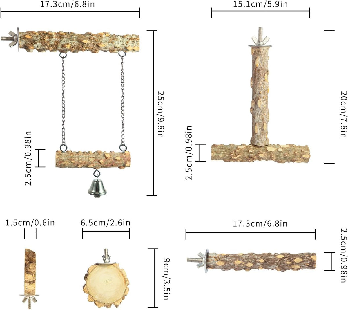 Bird Perches,4pcs Natural Wood Birds Stand Branch, Bird Perch Chewing Stick Cage Accessories Parrot - image 2
