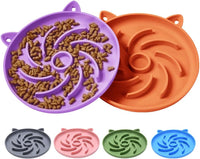 2Pcs Silicone Slow Feeder Cat Bowl, Puzzle Feeder - Orange / Purple
