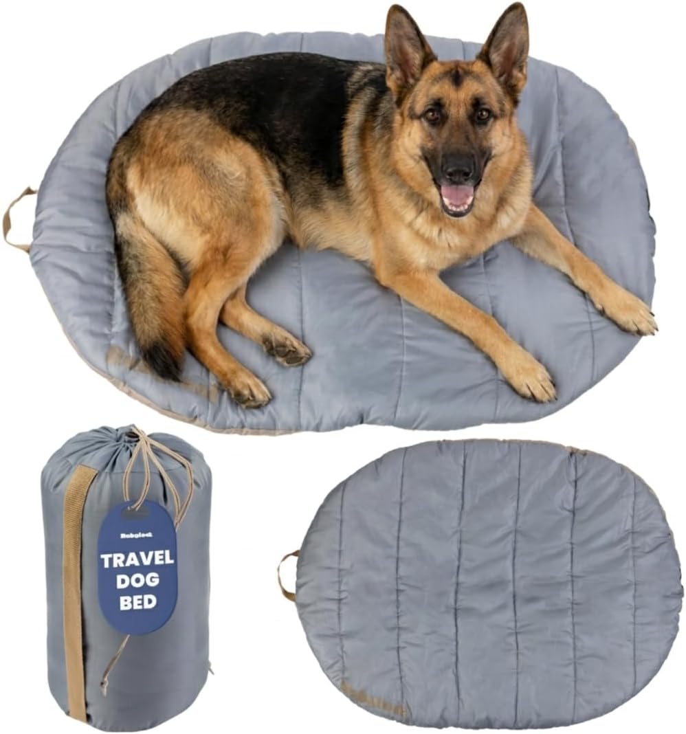 Travel Dog Bed, Foldable & Packable with Carry Bag, Black - Foggy Trail / Large