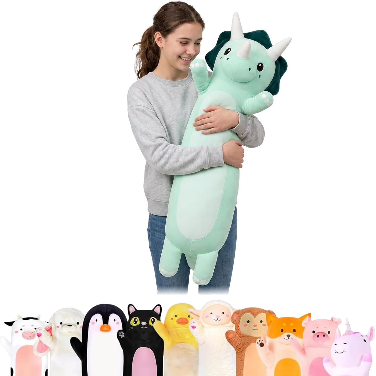 Cuddle Paws Unicorn Plush Body Pillow for Kids, Soft Toy - Dinosaur / Medium - 35 Inches