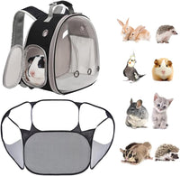 Small Animals Tent, Breathable Transparent Pet Playpen Pop Open Outdoor/Indoor Exercise Fence - Black / Backpack+Playpen