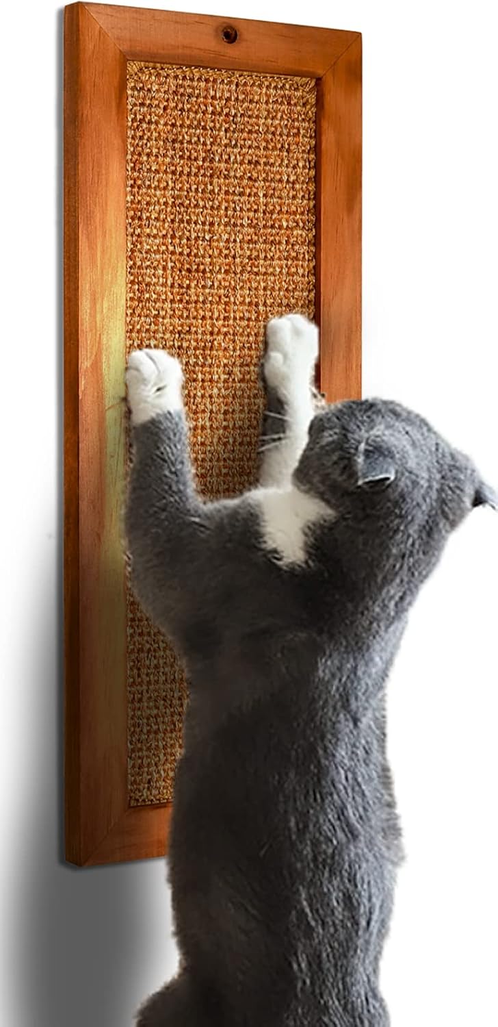 Cat Scratching Post, Wooden Sisal Cats Wall Scratcher - 1 PCS Brown