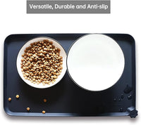 Hoki Found Silicone Pet Food Mats Tray - Non Slip Pet Bowl Mats Placemat - Dog Cat Feeding Mat - Waterproof Dog Food Mats -Pet Water Mats for Floors -Black