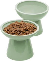 2-Pack Elevated Ceramic Cat Bowls Extra Wide for Food & Water – Essentials for Cats - Sage Green