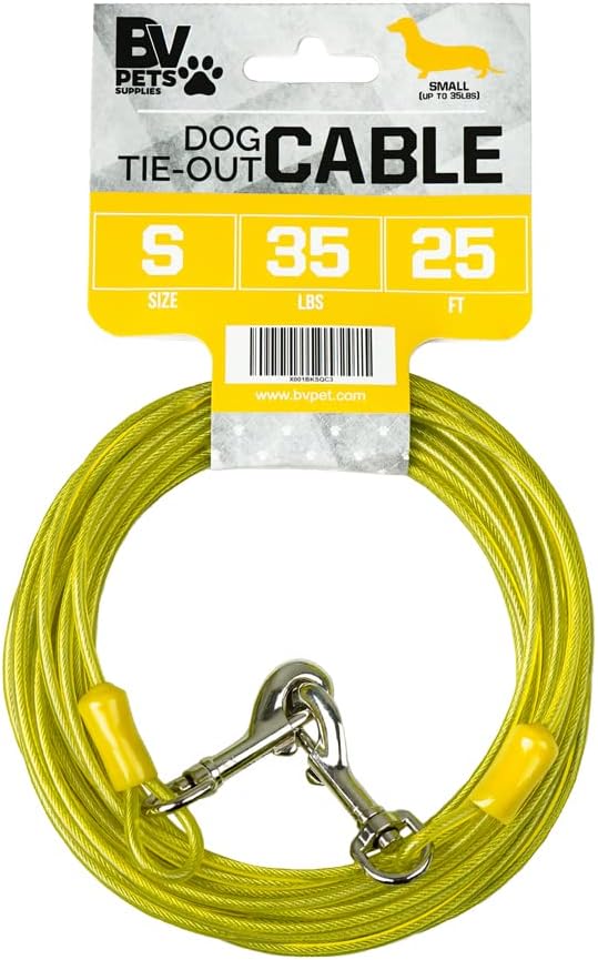 BV Dog Tie Out Cable 30 Feet - 35lbs/ 25ft/ Yellow / Single