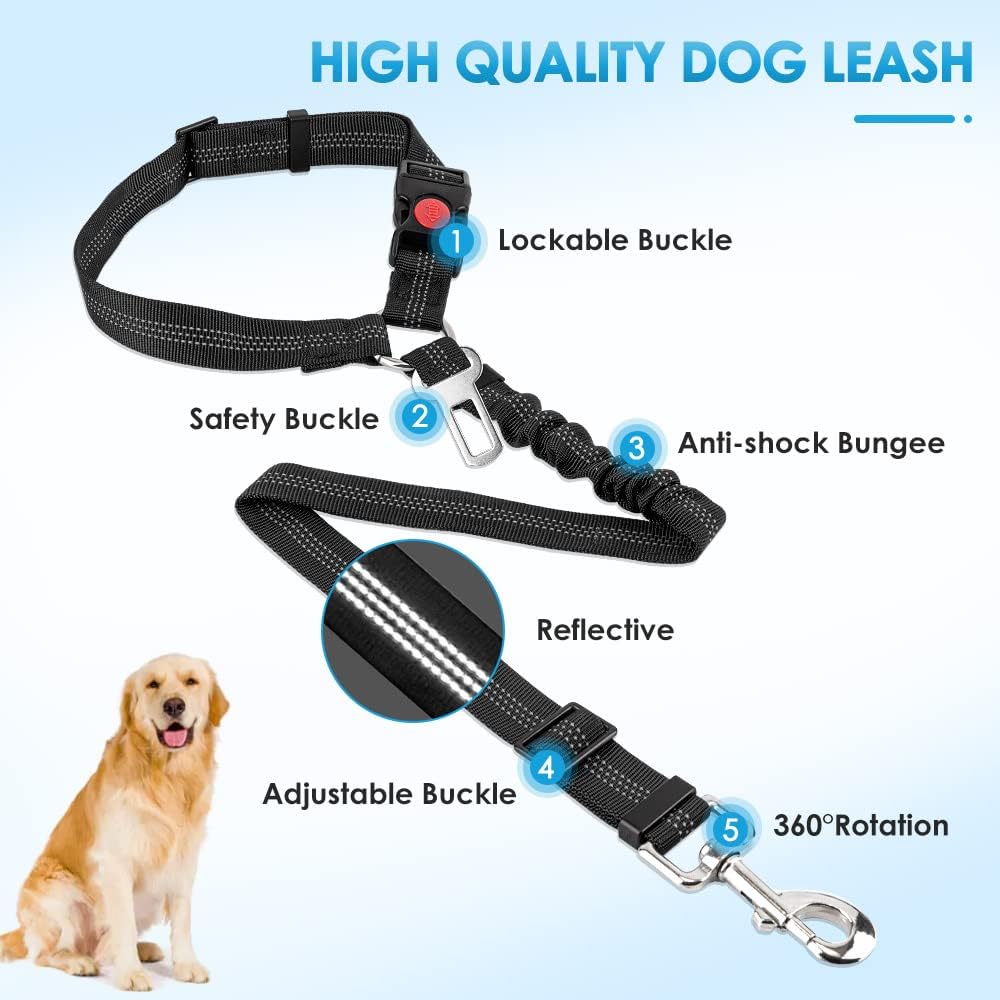 Lukovee Dog Car Seat Belt, Headrest Restraint, Headrest - Black / Headrest + Clip, 2 Pcs - image 4