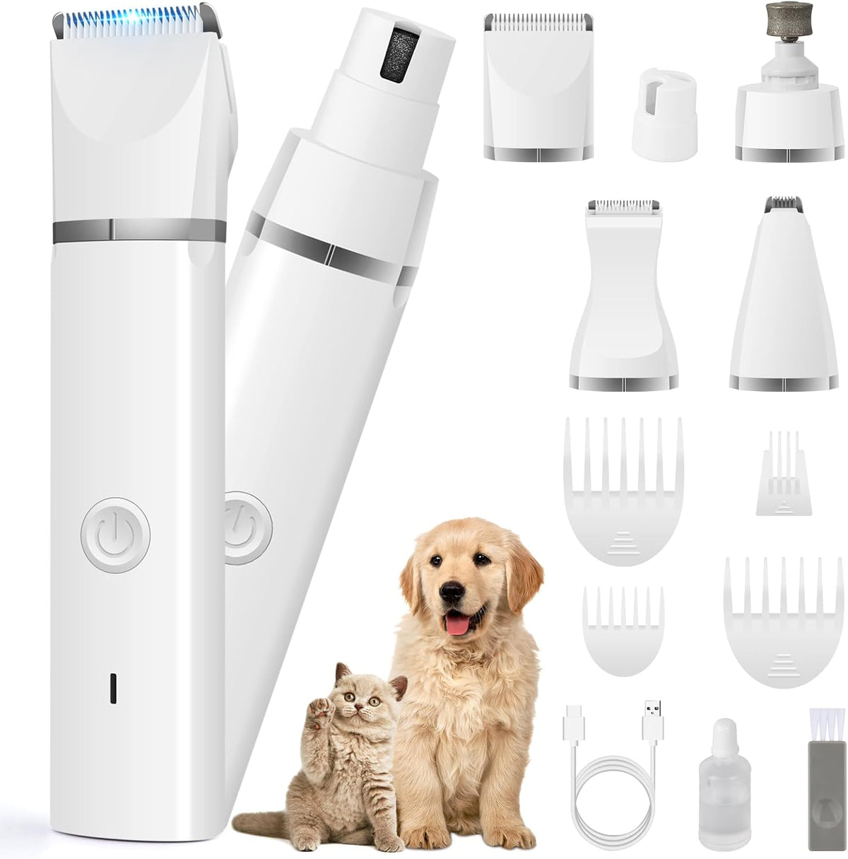 Veeconn 4 in 1 Dog Clippers Grooming Kit with Paw Hair Trimmer - White