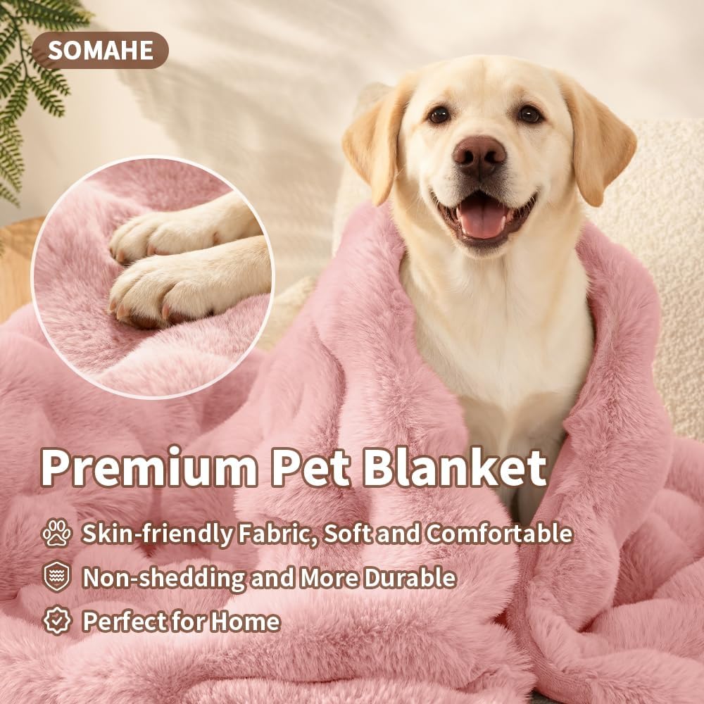 SOMAHE Soft Faux Fur Cat Blanket, Washable - 39"L x 31"W Inches / Soft Pink - image 3