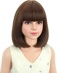 PATTNIUM kids short chocolate brown bob wig with bangs - view 40