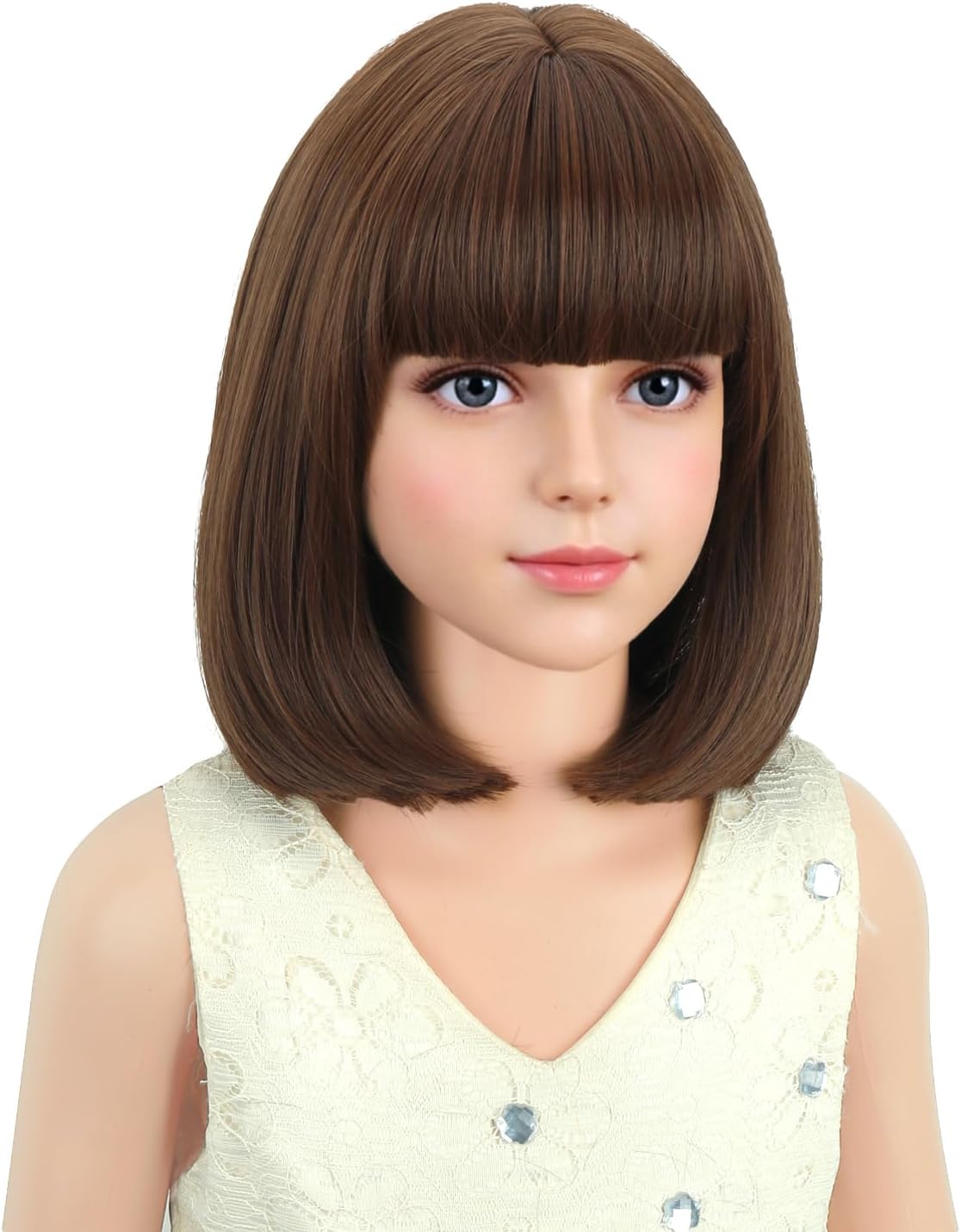 PATTNIUM kids short chocolate brown bob wig with bangs - view 40