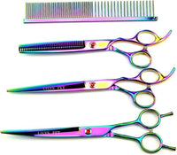 LILYS PET Professional PET Grooming scissors Kit,Coated Titanium,Sharp and Strong Stainless Steel Blade for Dogs Cats Hair Cutting,3 Pieces of Scissors with a Comb and a Case (7.0 inches, Rainbow)
