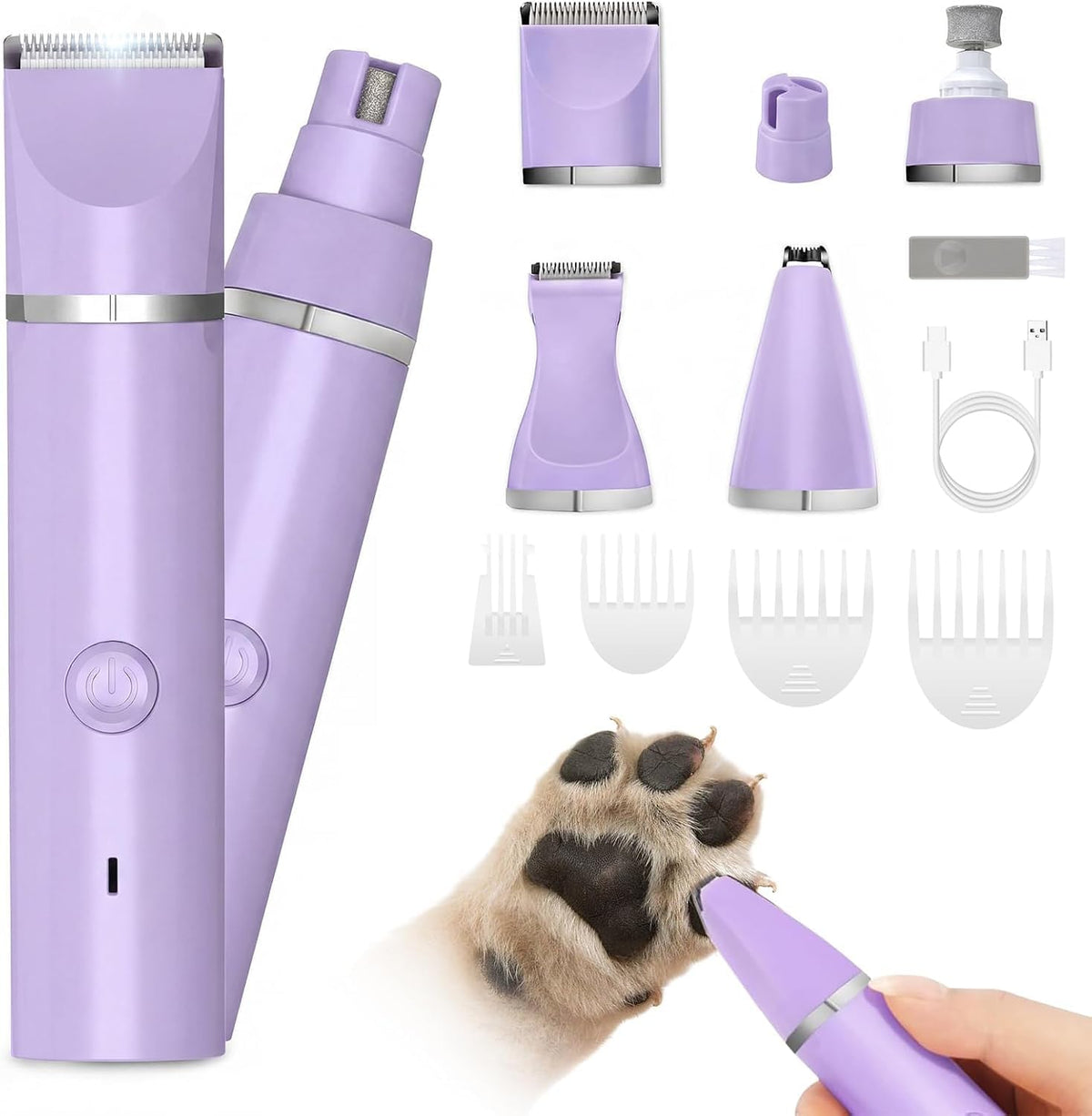 Veeconn 4 in 1 Dog Clippers Grooming Kit with Paw Hair Trimmer - Purple