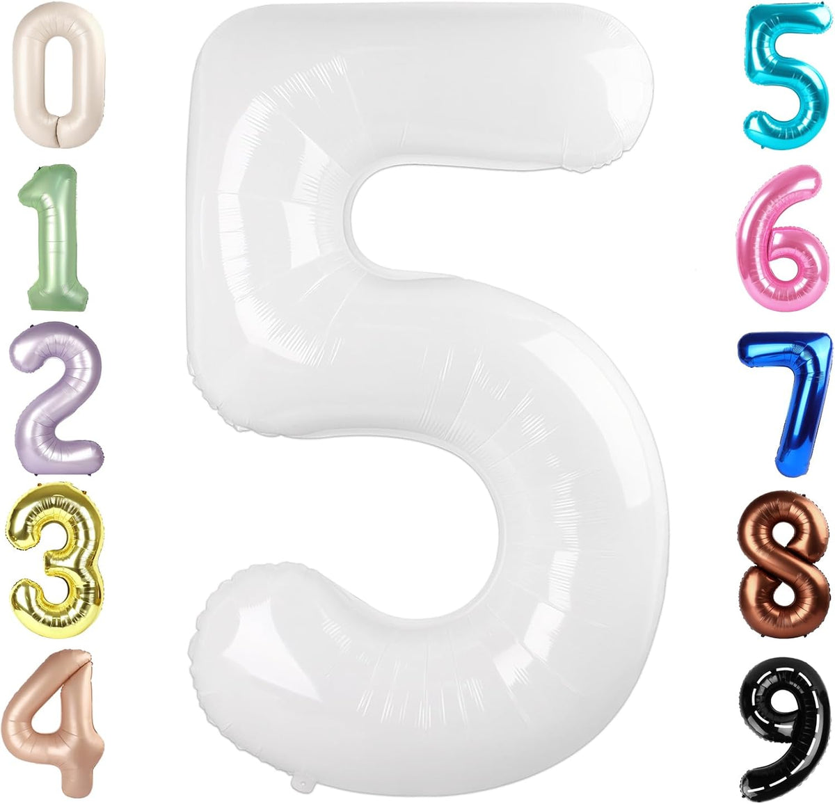 Number Balloons 1st Birthday Decorations - White / Number 5