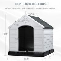 LEMBERI Durable Waterproof Plastic Dog House for Small to Large Sized Dogs, Indoor Outdoor Doghouse Insulated Puppy Shelter with Elevated Floor, Easy to Assemble (Gray, 34''L*31''W*32''H)