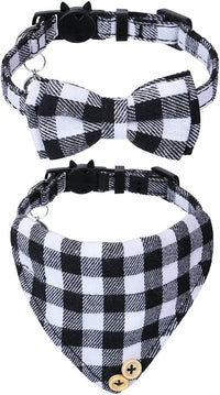 Faleela Breakaway Cat Collar with Bells - White and black+bandana