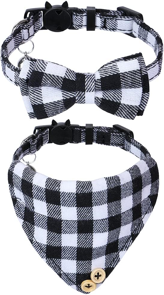 Faleela Breakaway Cat Collar with Bells - White and black+bandana