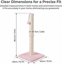 Dimaka Tall Cat Scratching Post Tree Scratcher with Sisal Rope - Pink / 34 inches for Large Cats - image 2