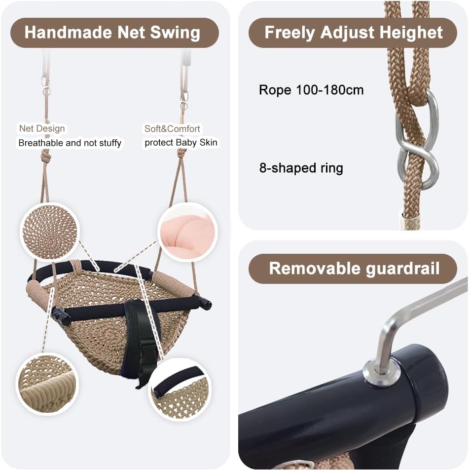 2 -in - 1 Toddler Swing. Swing Seat for kids Adjustable Ropes, for Kids Heavy Duty Rope Play - Light Brown - image 3