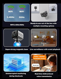 Cameras for Home Security-Indoor MiNi 1080P HD,Security Camera Wireless for Baby/Nanny/Pet/Dog/Cat, Infrared Night Vision,Magnetic Base Bracket,Cloud & SD Card Storage, (2.4 /5GHzWiFi)-Silver