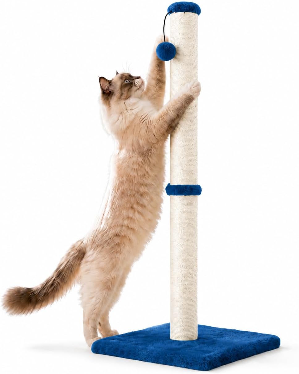 Dimaka Tall Cat Scratching Post Tree Scratcher with Sisal Rope - Blue / 34 inches for Large Cats
