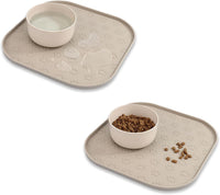 Pet Feeding Mat, Waterproof Anti-Slip Placemats for Dog Cat Bowl Silicone Pet Food Mat, Raised Edge - 2 Beige / 11"L x 11"W