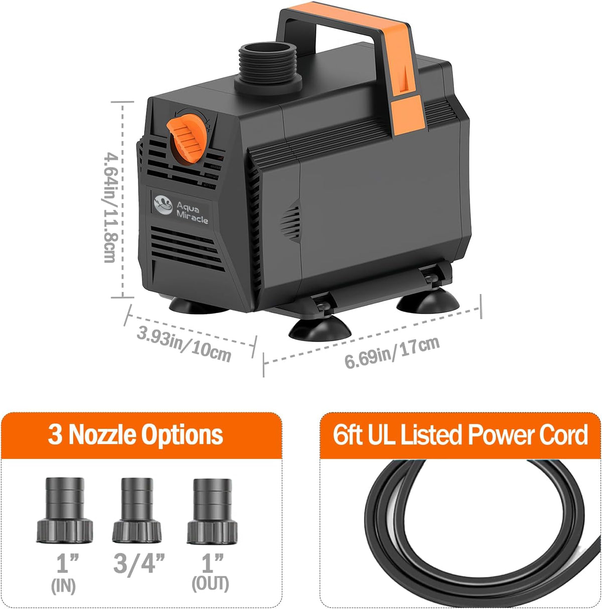 AquaMiracle 600GPH Aquarium Water Pumps Fountain Pump Pond Pump - 1200GPH - image 2