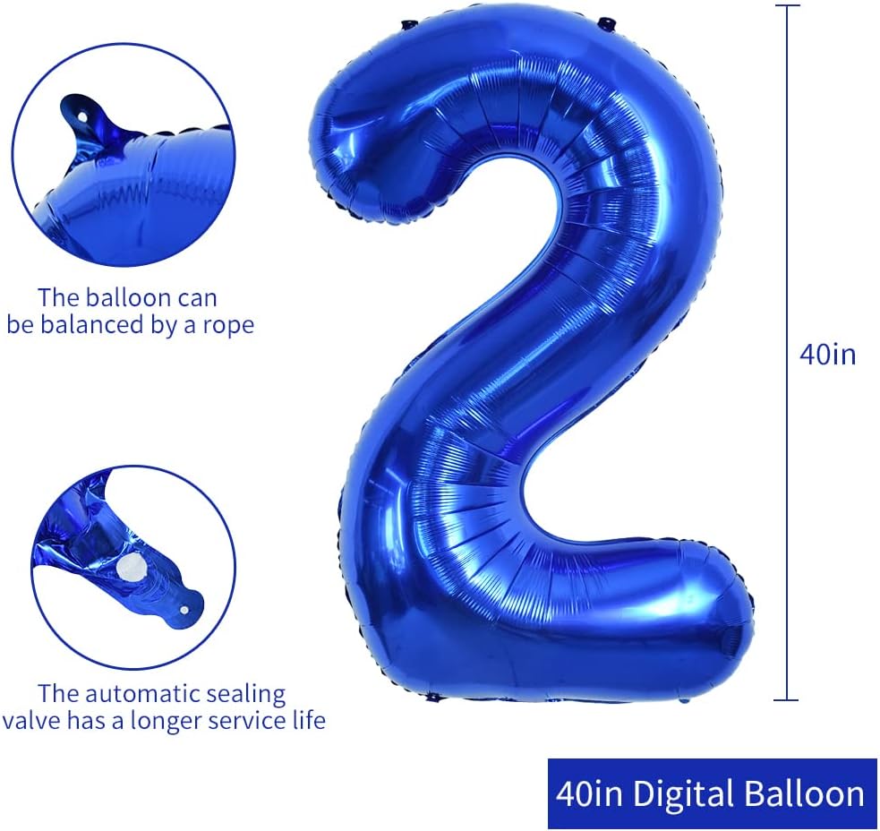 TONIFUL 40 Inch Red Number 3 Balloons Large Foil 3rd Birthday - Navy Blue / Number 2 - image 2