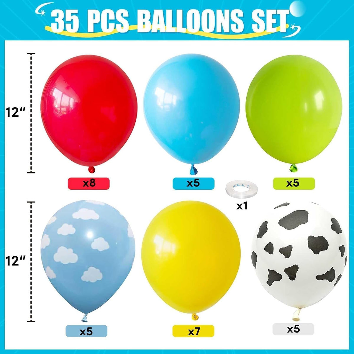 HILAVO Toy Inspired Story Balloons - Cow Cloud Blue / 35PC - image 2