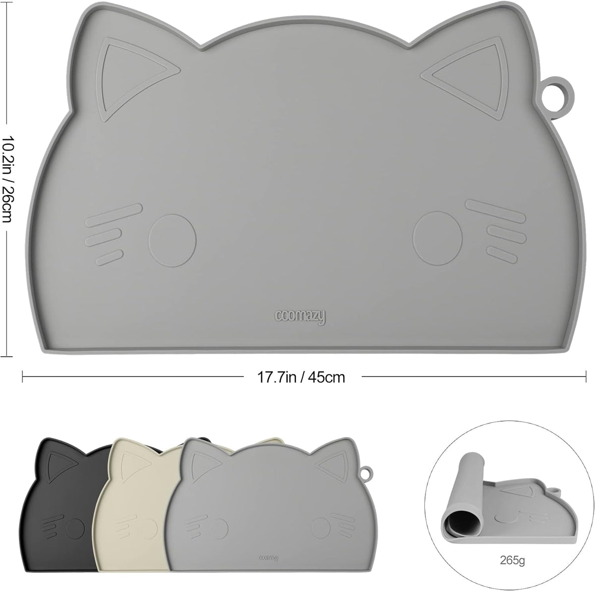 Coomazy Cat Food & Water Mat Thicker Non-Slip Silicone Mat - Gray / 17.7''L x 10''W - image 2
