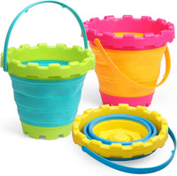 Anzmtosn castle sand buckets 3 pack, 7 inch green and blue beach pails with handles - view 3