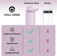 Chill Oasis Water Bottle | Compatible With Popular Flavor Cartridges | BPA Free, Leak Proof, Double-Walled Vacuum Insulated Stainless Steel, and Dishwasher Safe | Cold for 24 Hours (Lavender, 12oz)