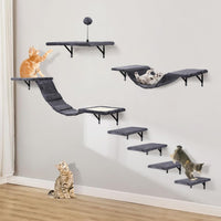 Cat Wall Shelves, Space-Saving Wood Cat Wall Furniture for Indoor Cats – Essentials for Cats - dark grey