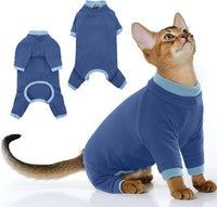 PUMYPOREITY Cat Recovery Suit, Stops Wound Licking After Surgery, Sticky Hair Shirt with Sticky Fabric, Cat Pajamas Prevents Over-Grooming, Blue, XS