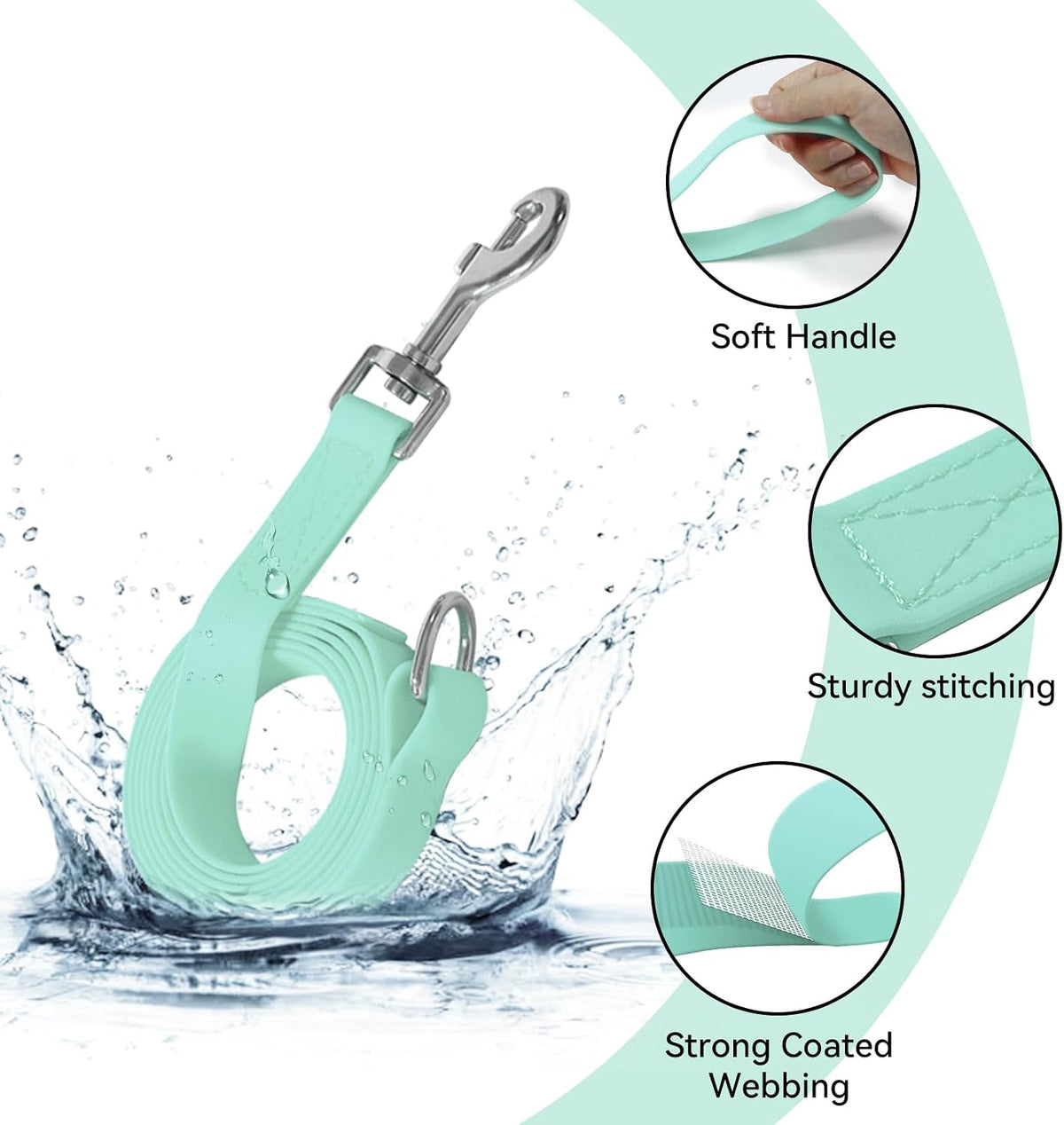 Waterproof Dog Leash, 5/6 FT Durable Odor-Proof Dog Leashes with Strong Metal Hooks Fits Small - Mint Green / 5FT - 3/4 inch Width - image 2