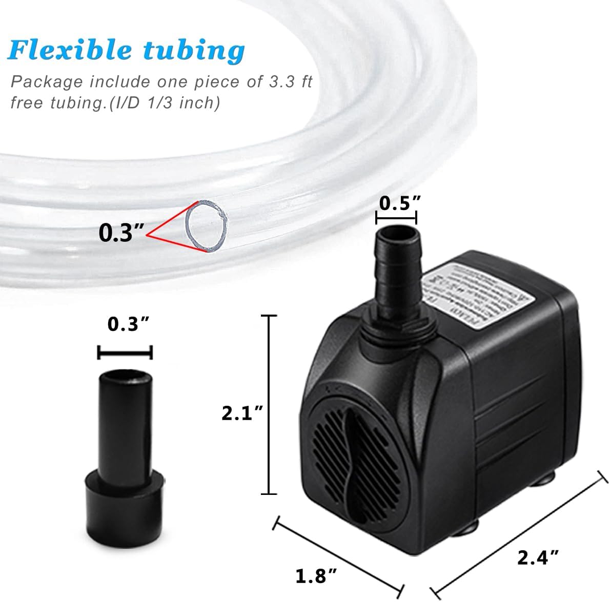 160GPH Small Submersible Water Pump with 3.3 ft Tubing – Essentials for Fish - image 2