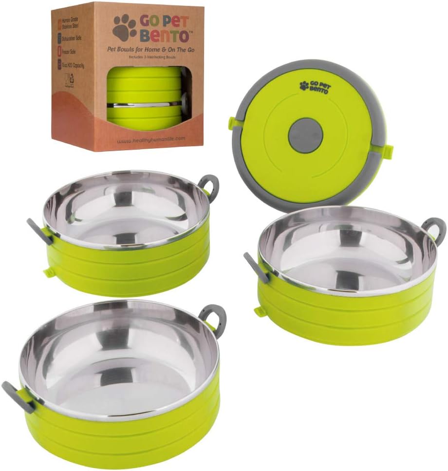 Healthy Human Travel Pet Bento Bowls - 3-Bowl Set / Green