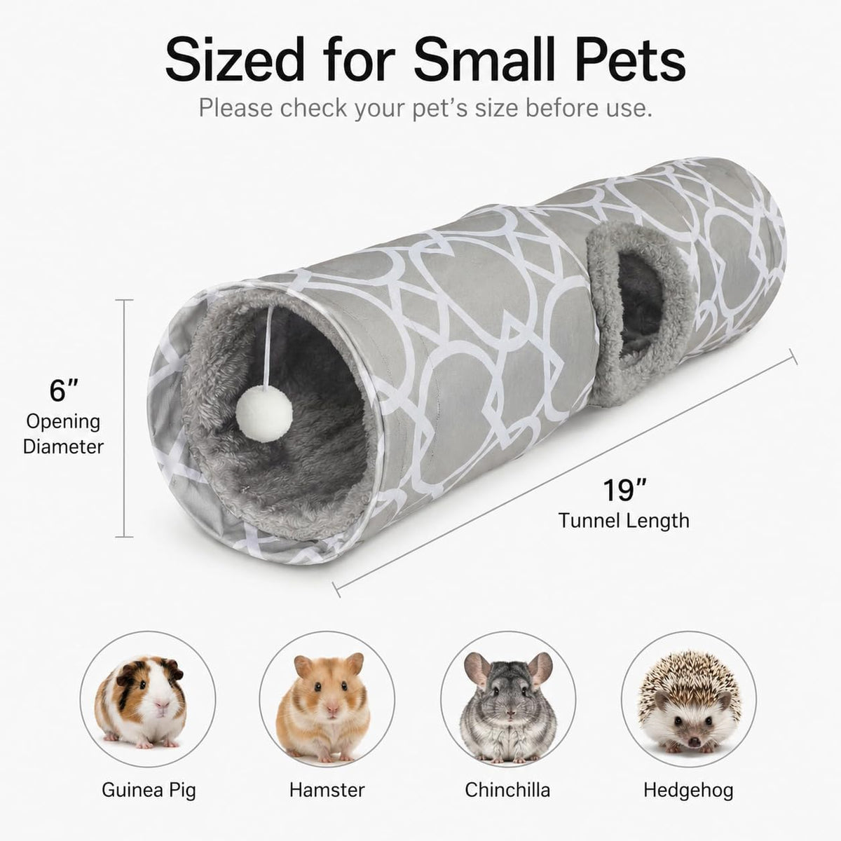 Plush Inside 3-Way Shape Small Animals Tube Tunnel – Essentials for Small Pets - S - image 4