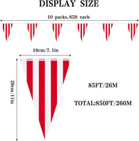 RUBFAC 170ft 120pcs Red White Striped Pennant Banner – Fun for Kids & Family - Red and White / 850ft - image 3