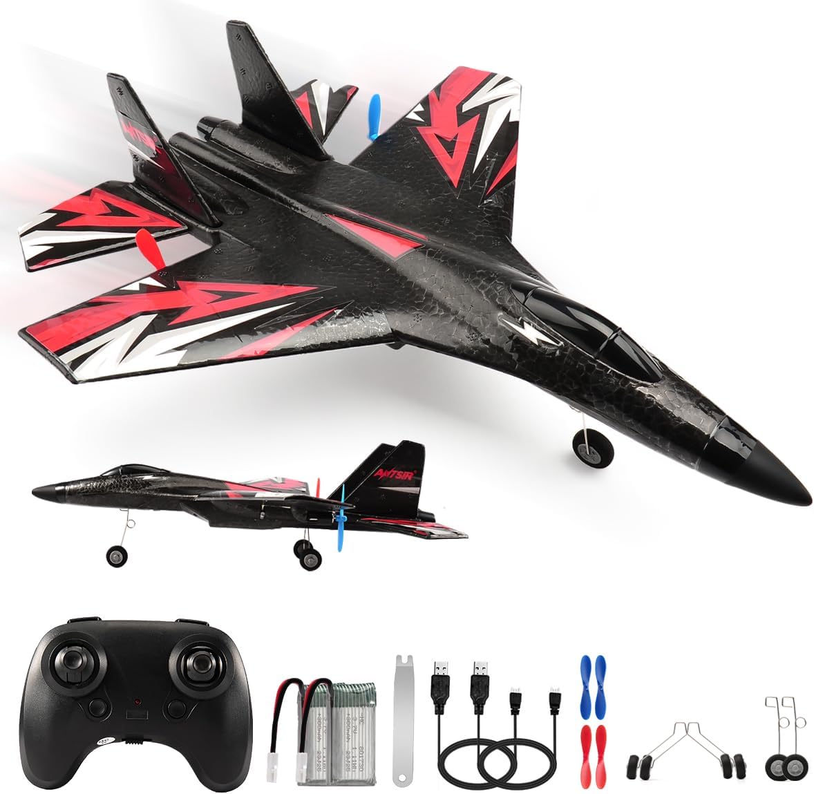 New Upgrade SU27 RC Airplane, Remote Control Fighter Toys - Black