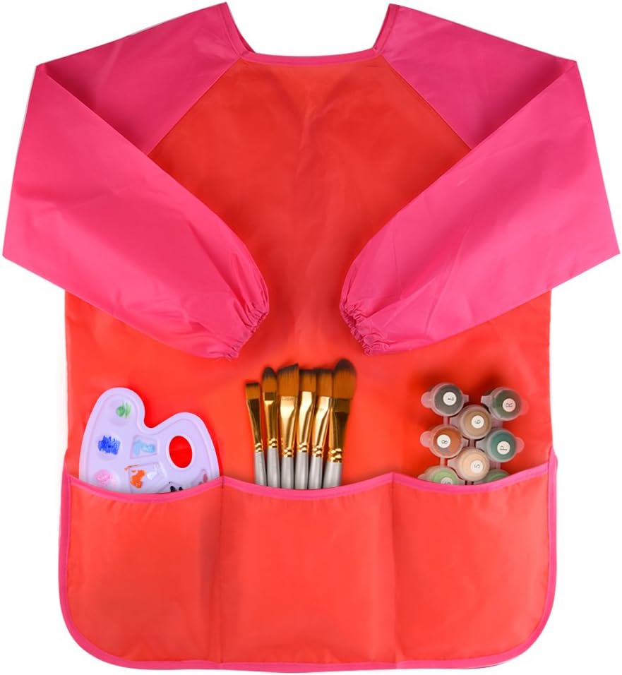 KUUQA Waterproof Children Art Smock Kids Art Aprons – Fun for Kids & Family - Red / 1