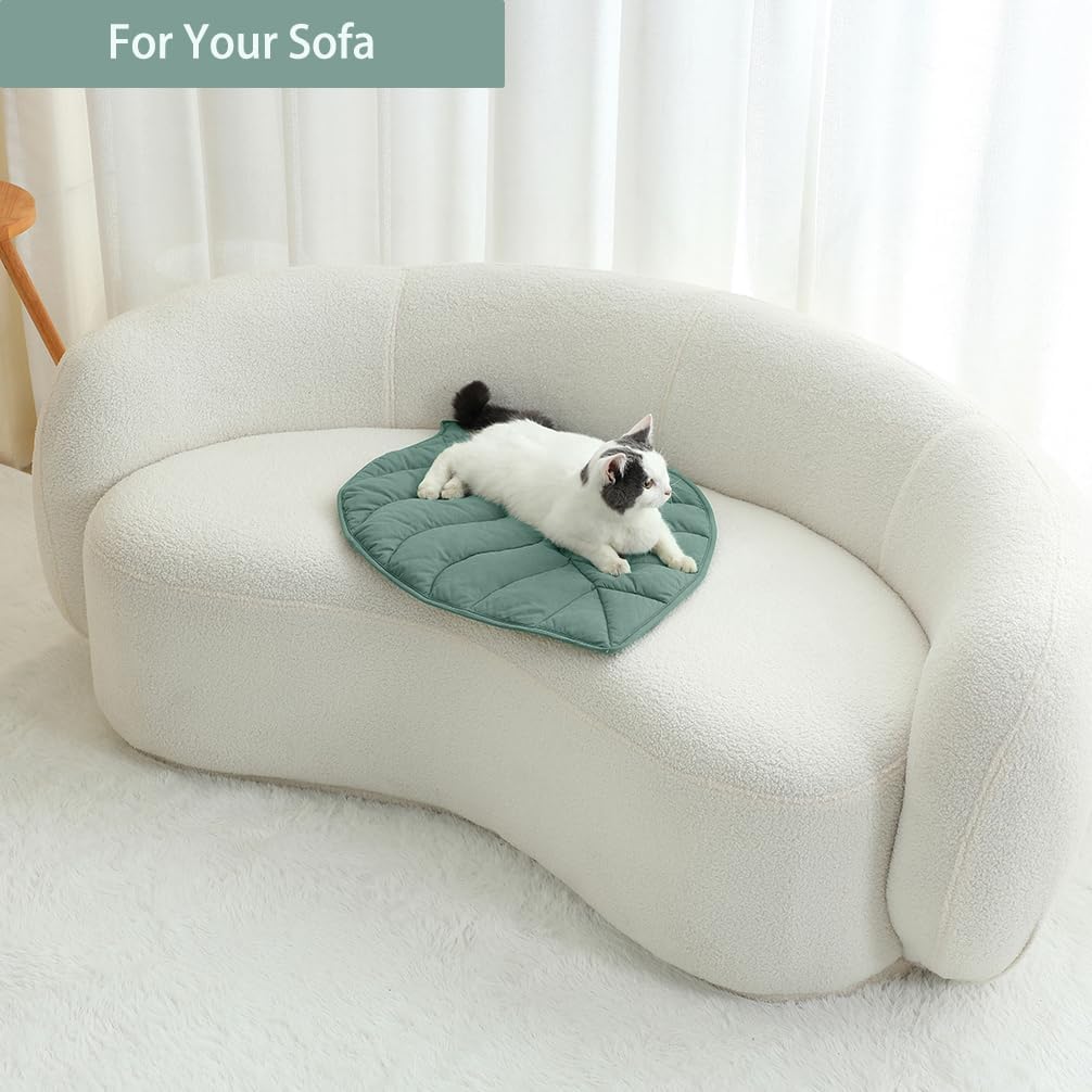 Letalong 30 X 20 Inch Leaf Shaped Cotton Cat Bed Pad - Green-01 - image 4