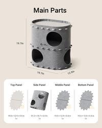 DownyPaws Cat House for Indoor Cats, 2-Storey Foldable Cat Bed Cave, Felt Cats Tunnel Bed Condo, Castle Kitten Cube Hideaway for Multicats, Scratch Resistant, Light Gray