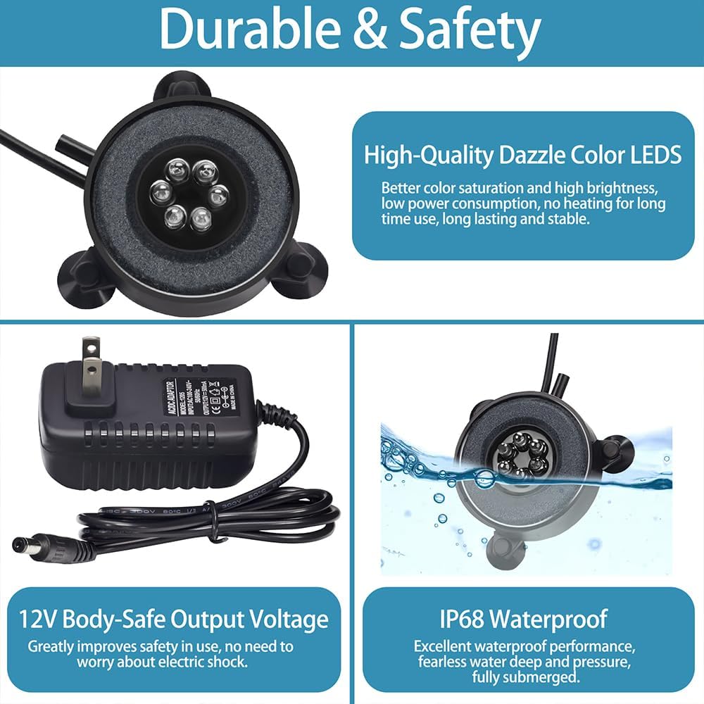 DaToo Aquarium LED Air Bubble Stone Disk 2 Inch with 6 Dazzle Color - 4 inch - image 4