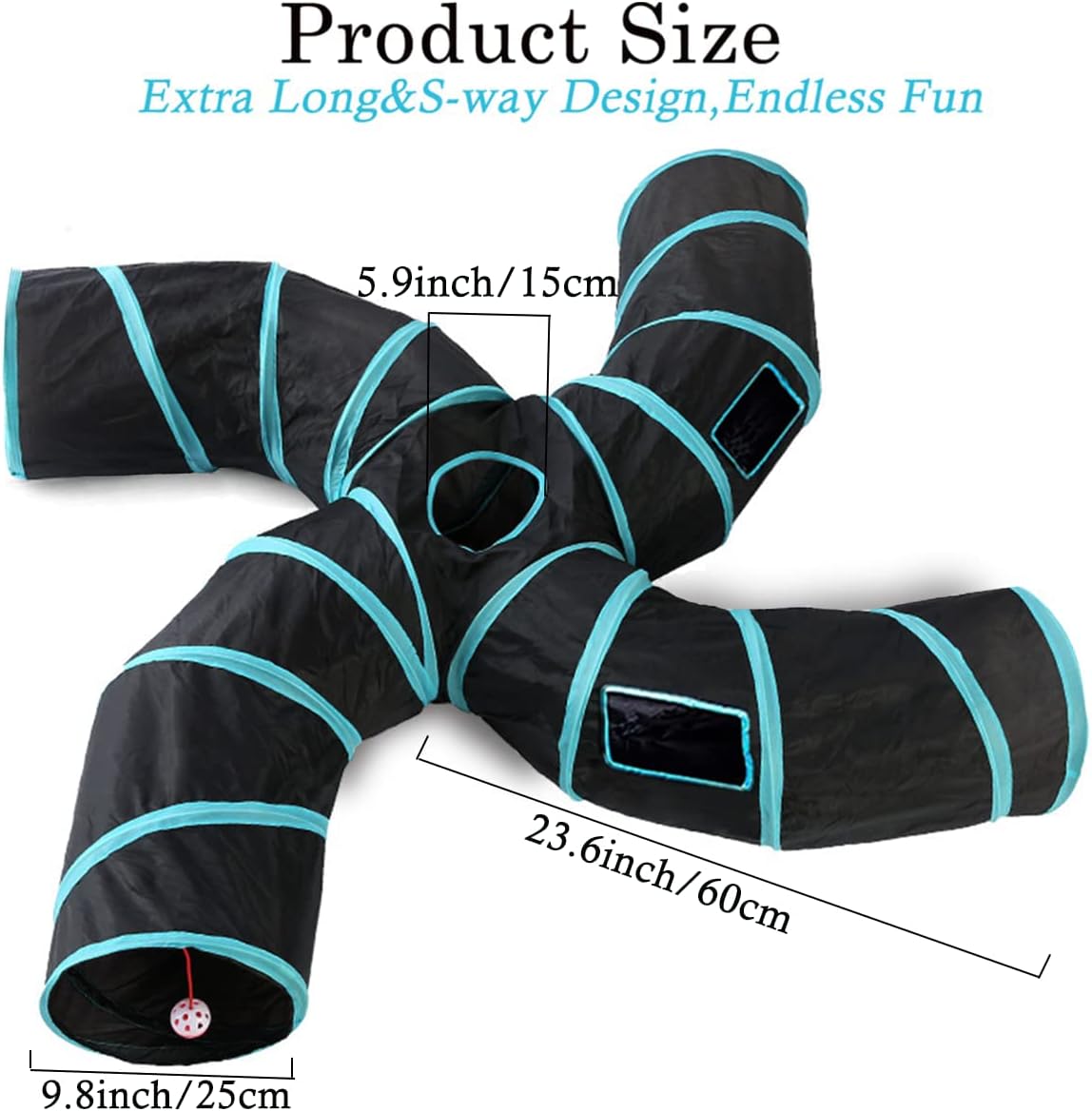 Upgraded Cat Tunnel Toy with 5 peek-a-Boo Windows - 4-way Black - image 2