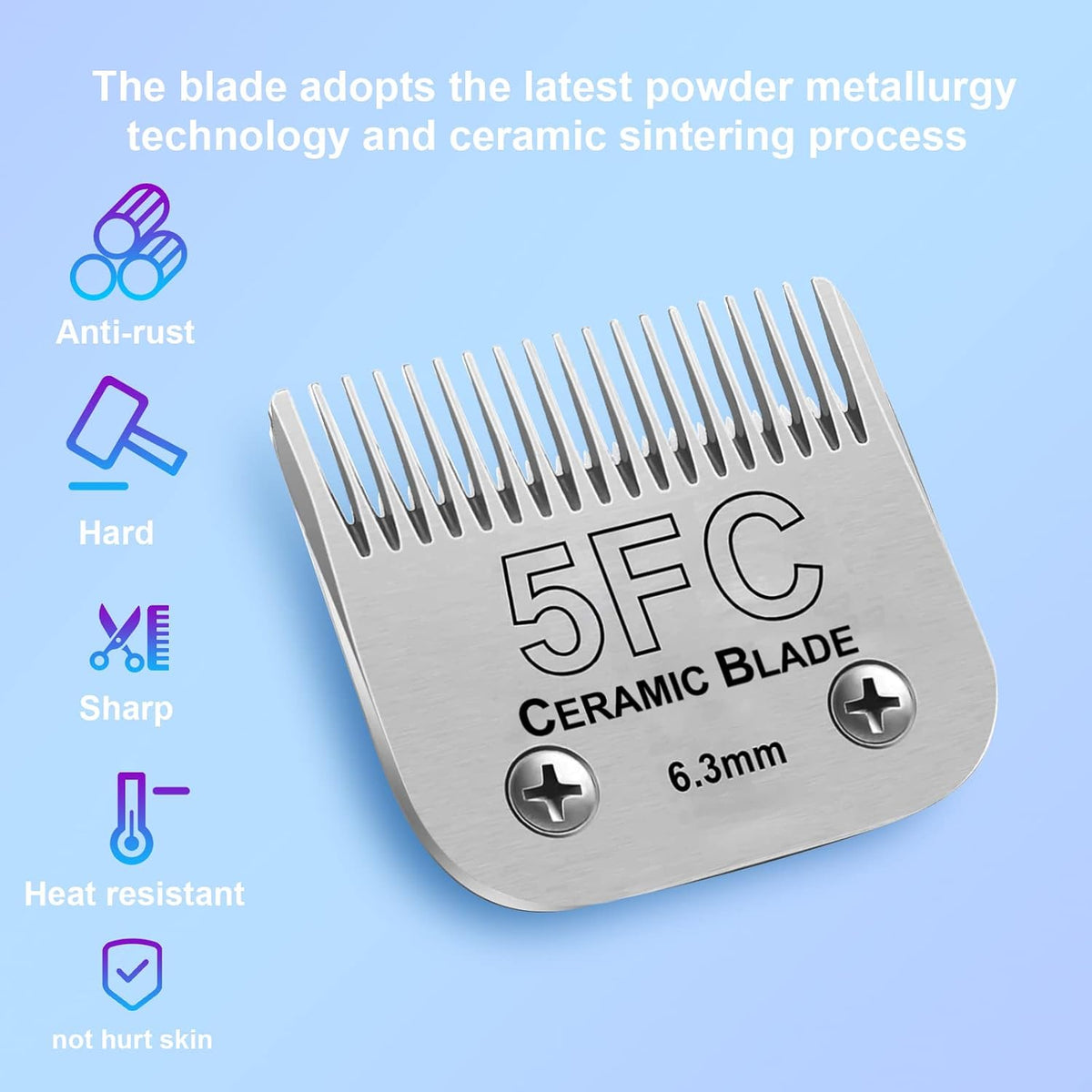 10# Grooming Ceramic Pet Clipper Blades Compatible with Andis & Oster - Silver / 5FC 6.3mm (2 Pack) - image 2