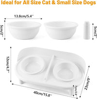 Elevated Cat Bowls, Tilted Rised Cat Food and Water Bowl with 2 Pcs Ceramic Pet Bowls, Rised Stand, Pet Dish Anti Vomiting Feeding Station for All Sized Cats & Small Dogs (White)
