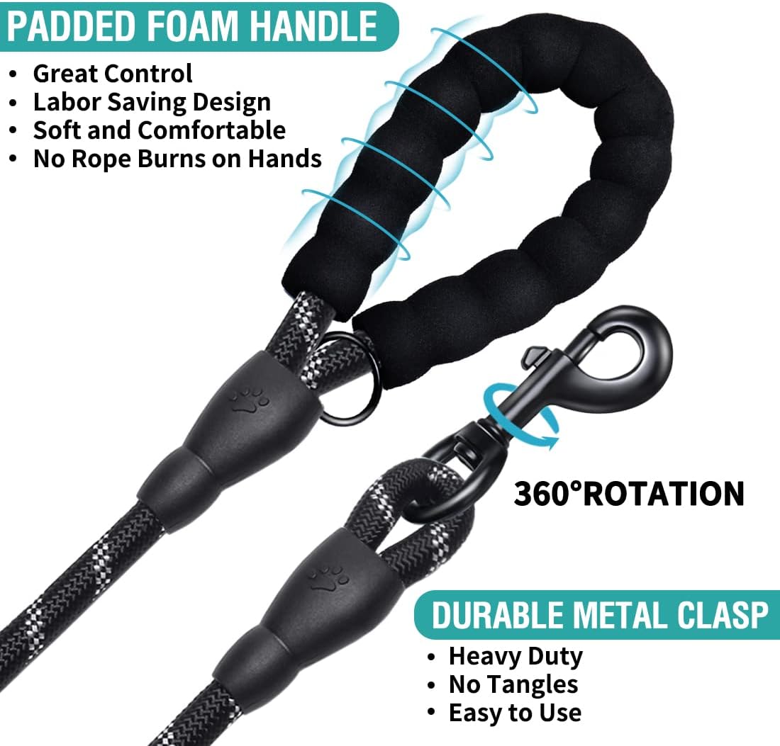 COOYOO 2 Pack Dog Leash 5 FT Heavy Duty - 1/2"x 5 FT (18~120 lbs.) / Set 2-Black+Blue - image 3