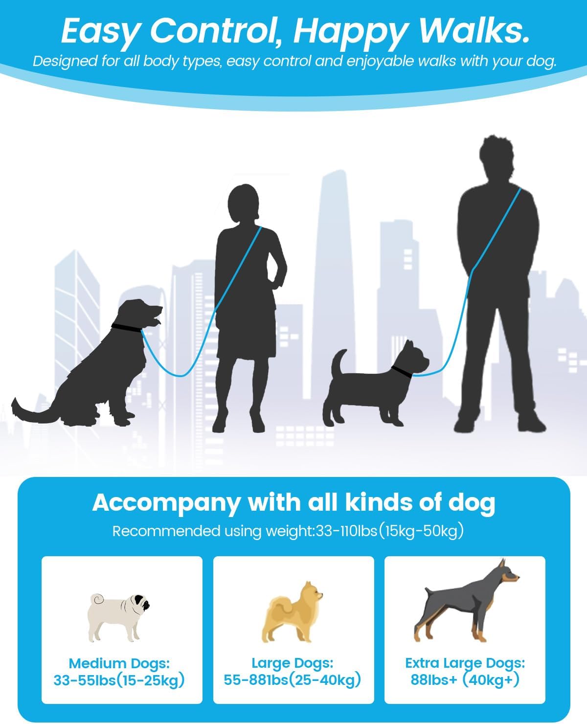 Hands Free Dog Leash, 5.1-8.9ft Crossbody Leash for Dog Walking – Essentials for Dogs - Grey Blue - image 3