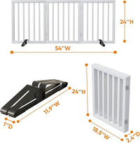White 18-55" Wide Pet Gate, Bamboo Dog Gate for Stair, Foldable Dog Gates for Doorways House, Freestanding Pet Gates 24inches Tall, Doogie Puppy Gate Fences Indoor
