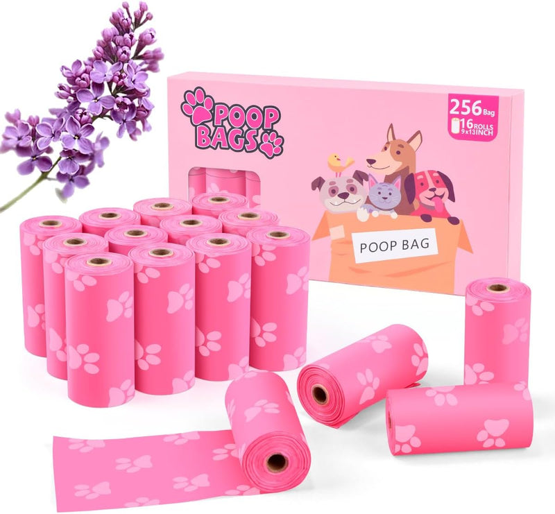 Poop Bags Rolls 256 Count, Pet Waste Bags for Walking, Travel - pink